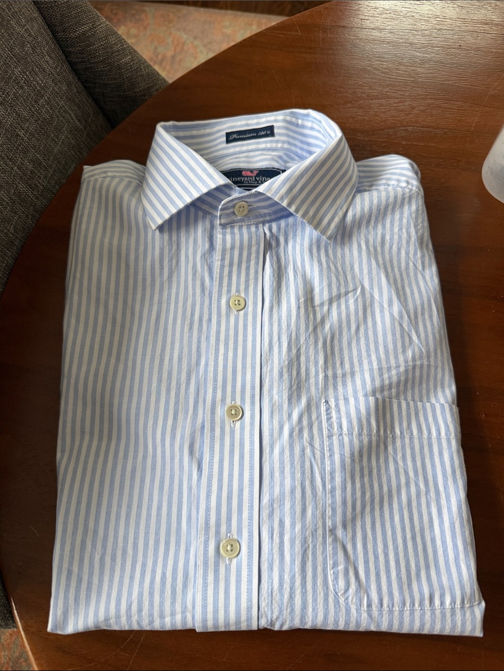 Vineyard Vines Men’s Blue & White Stripe Dress Shirt